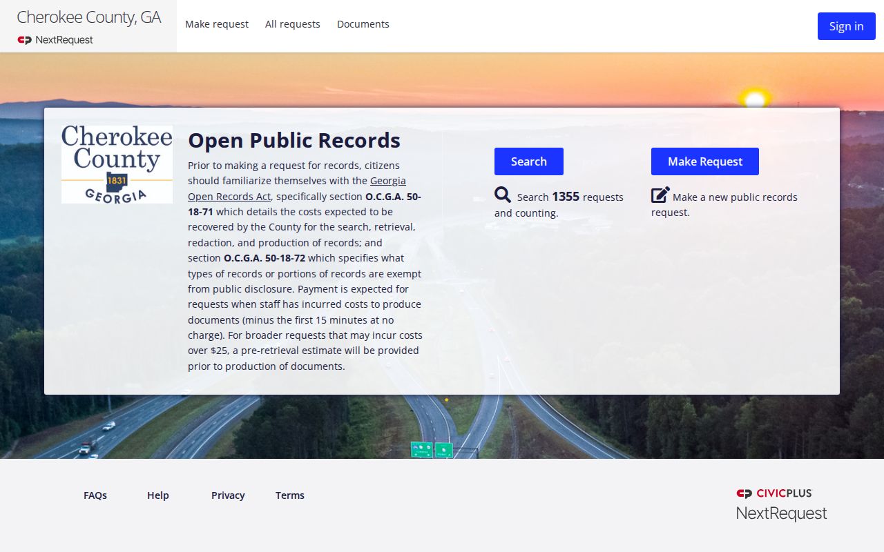 Cherokee County residents directory open records request portal