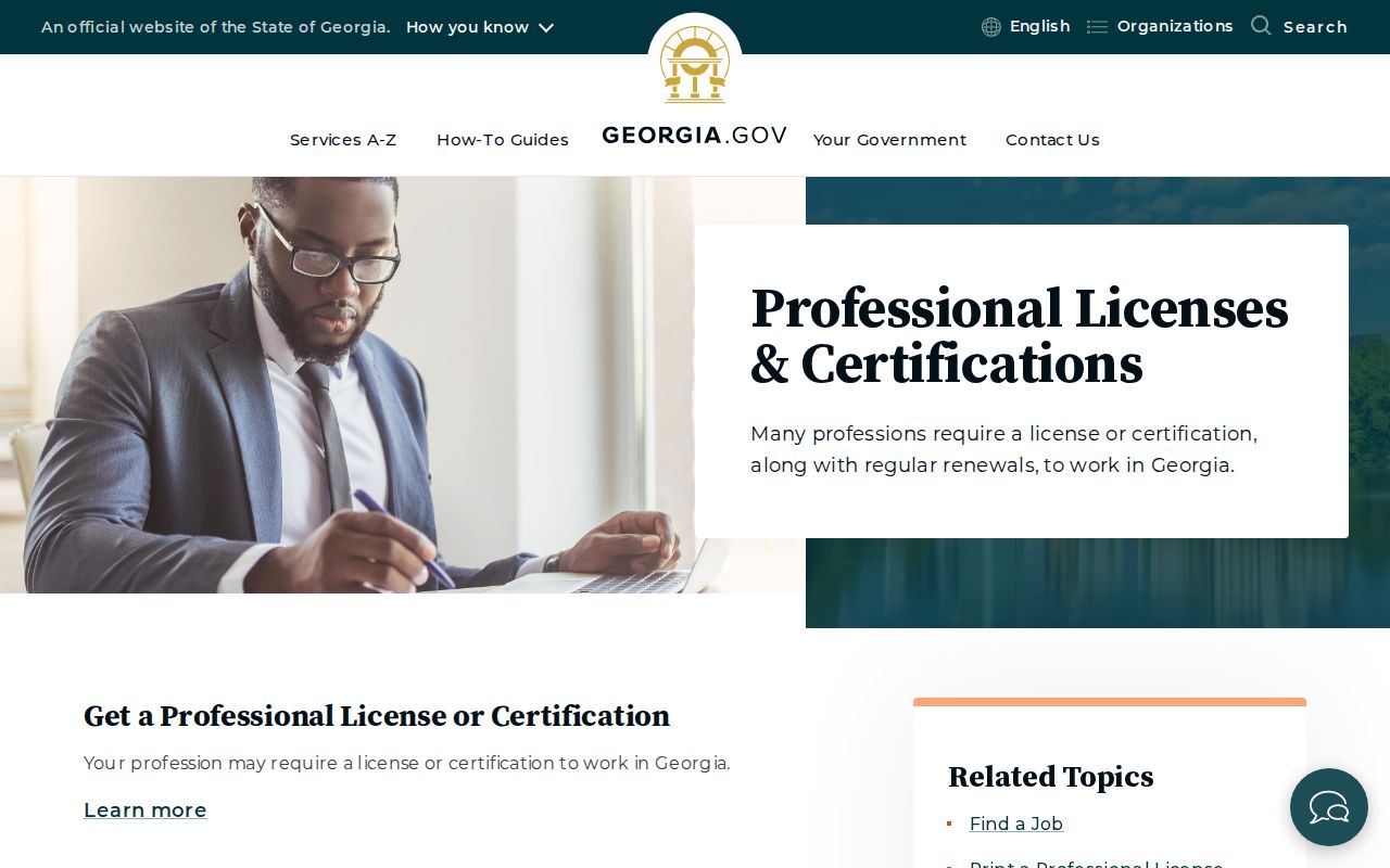 Georgia professional license and certification directory