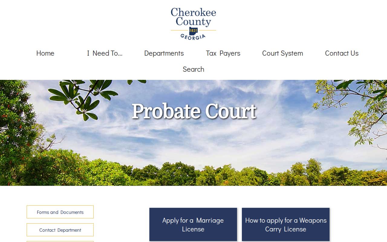 Cherokee County Probate Court estate and marriage records page
