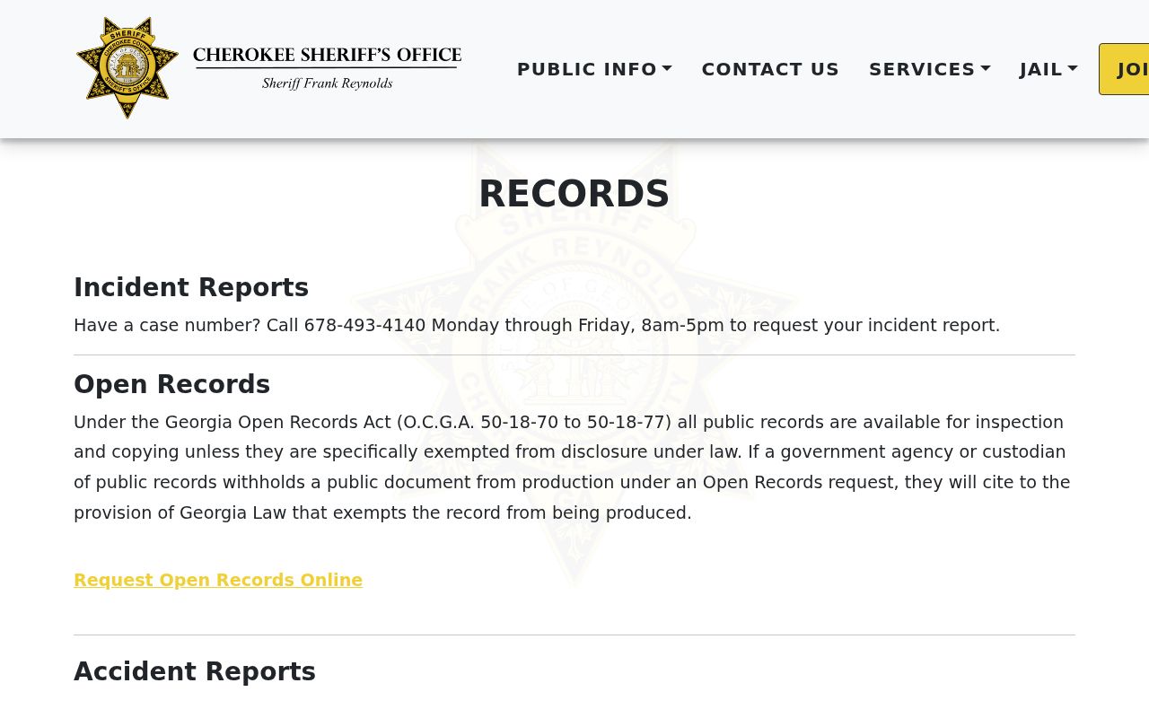 Cherokee County Sheriff incident and open records request options