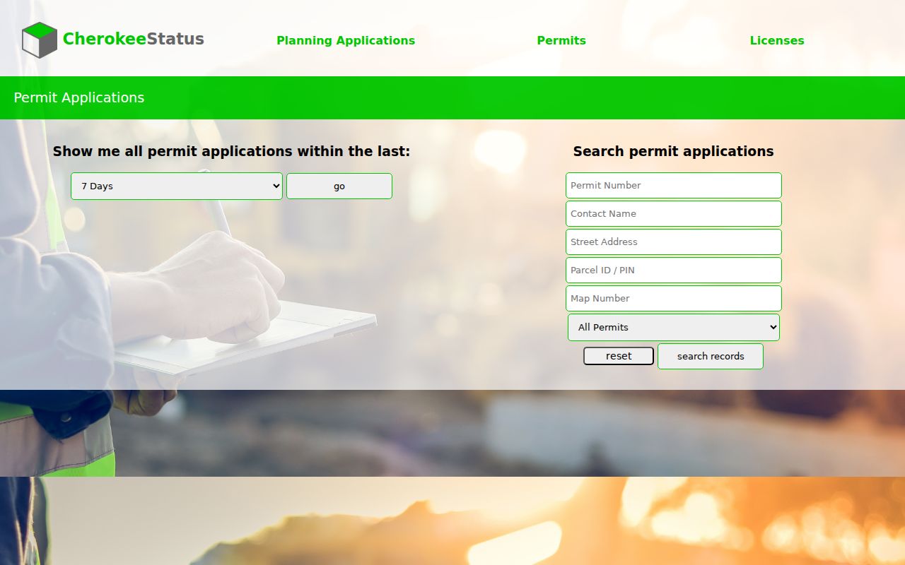 Cherokee County street directory permit search by address and PIN